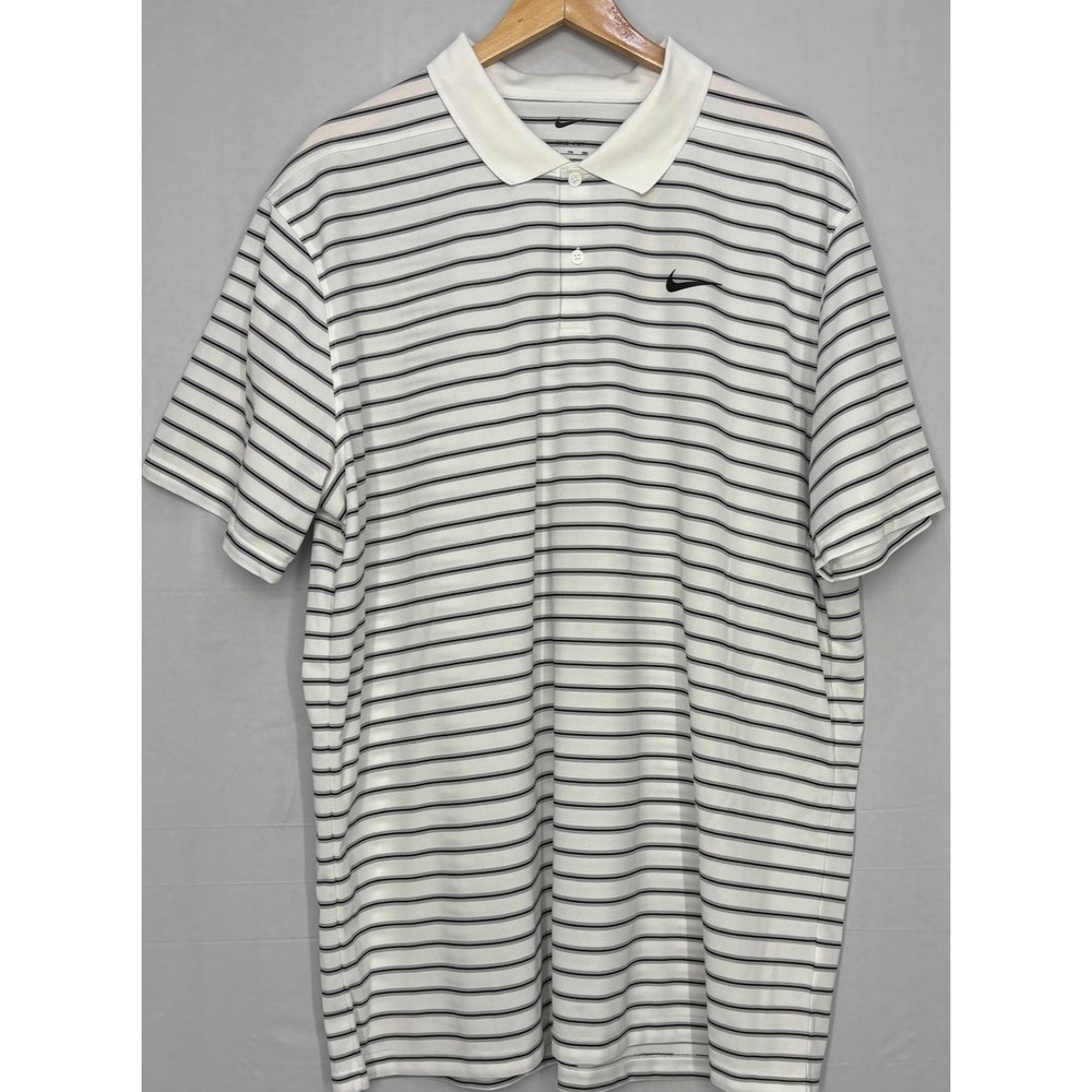 Nike Dri Fit Victory Golf Polo Shirt Mens White Black Striped Outdoor 2XL NWT